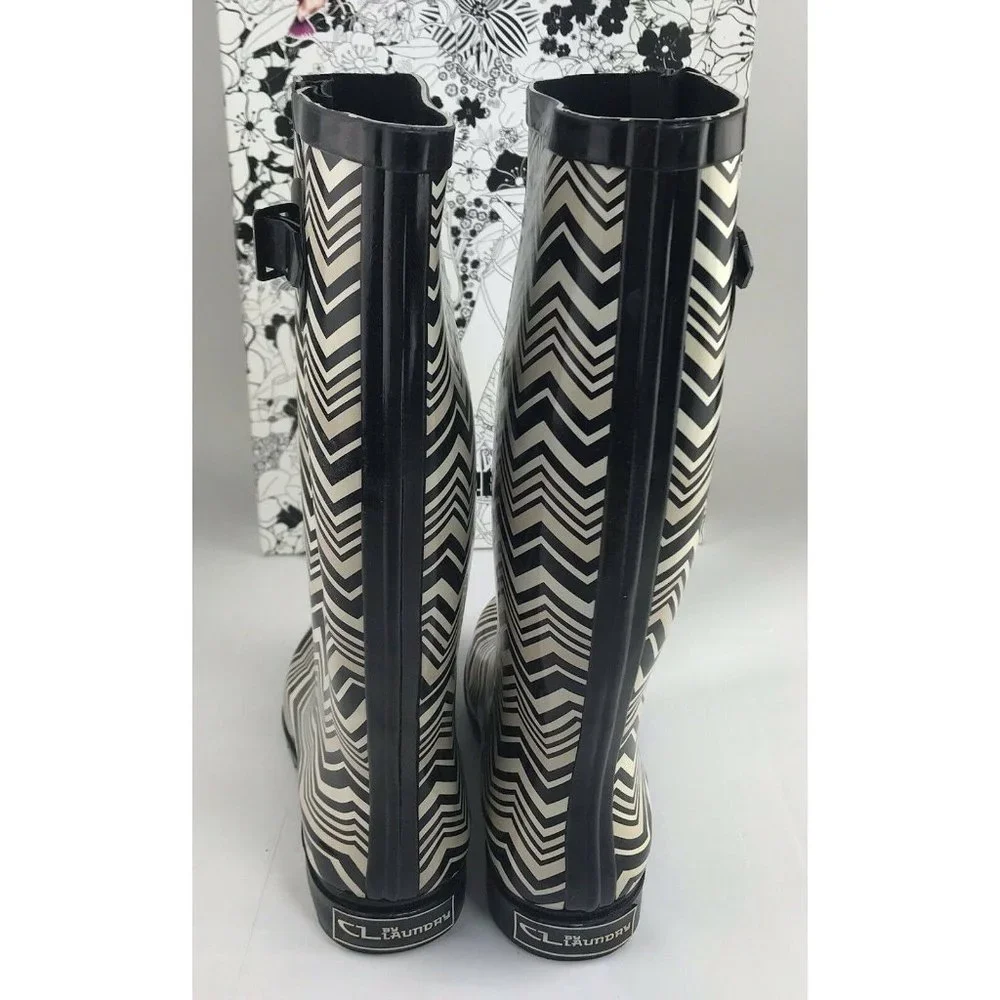 CL By‎ Laundry Chevron Rain Boots Black Beige Size